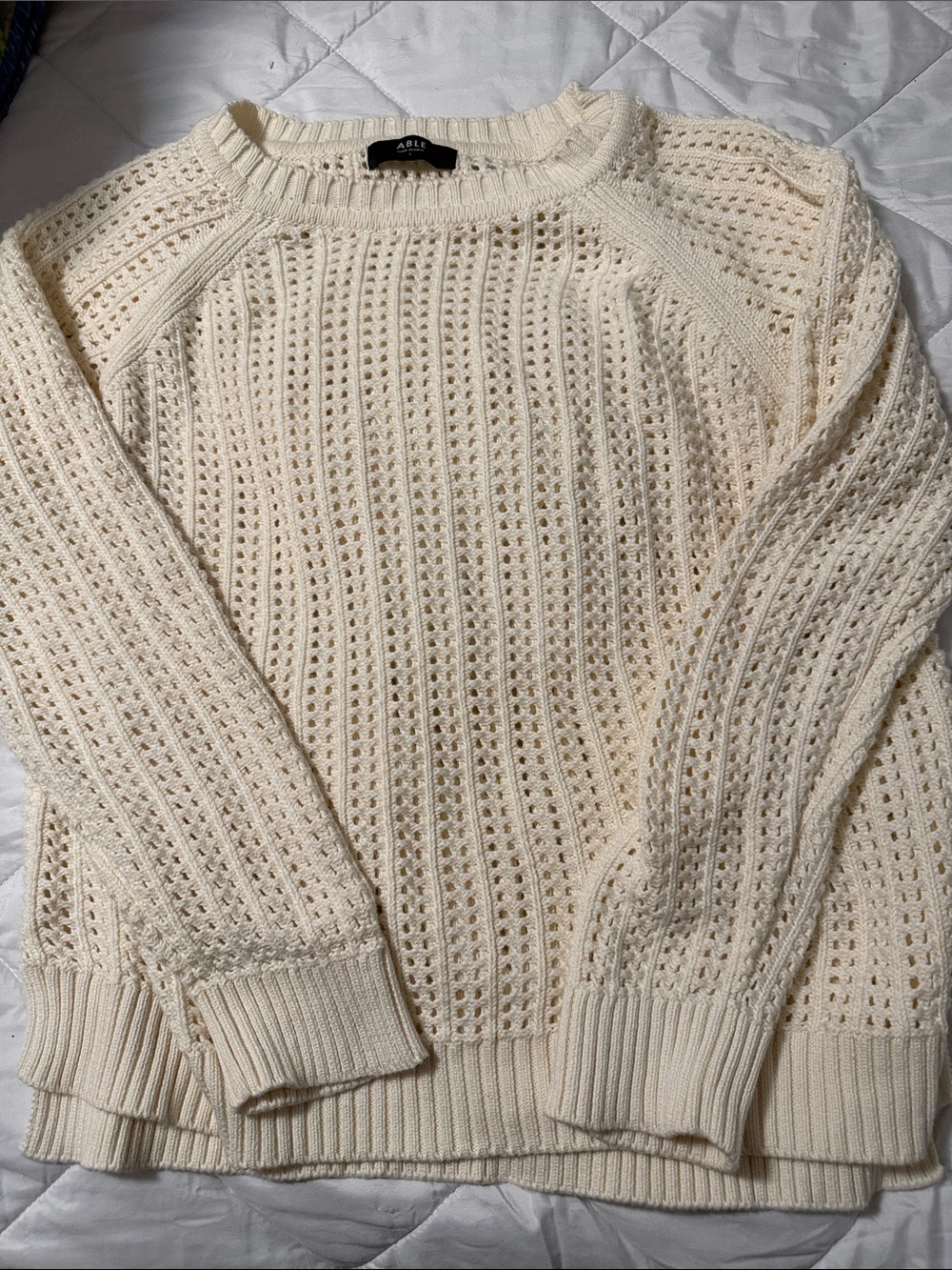 Able Cream Open-Weave Crewneck Sweater